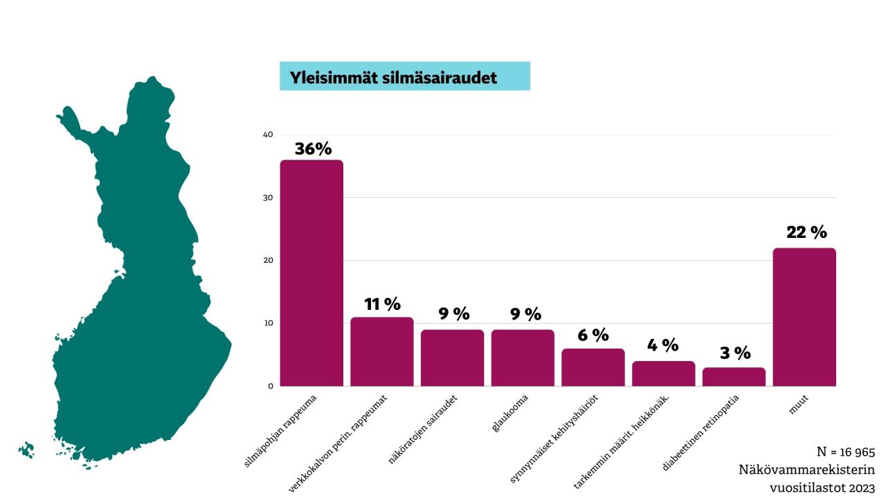 Yleisimmät näkövammat Suomessa, diagrammi.